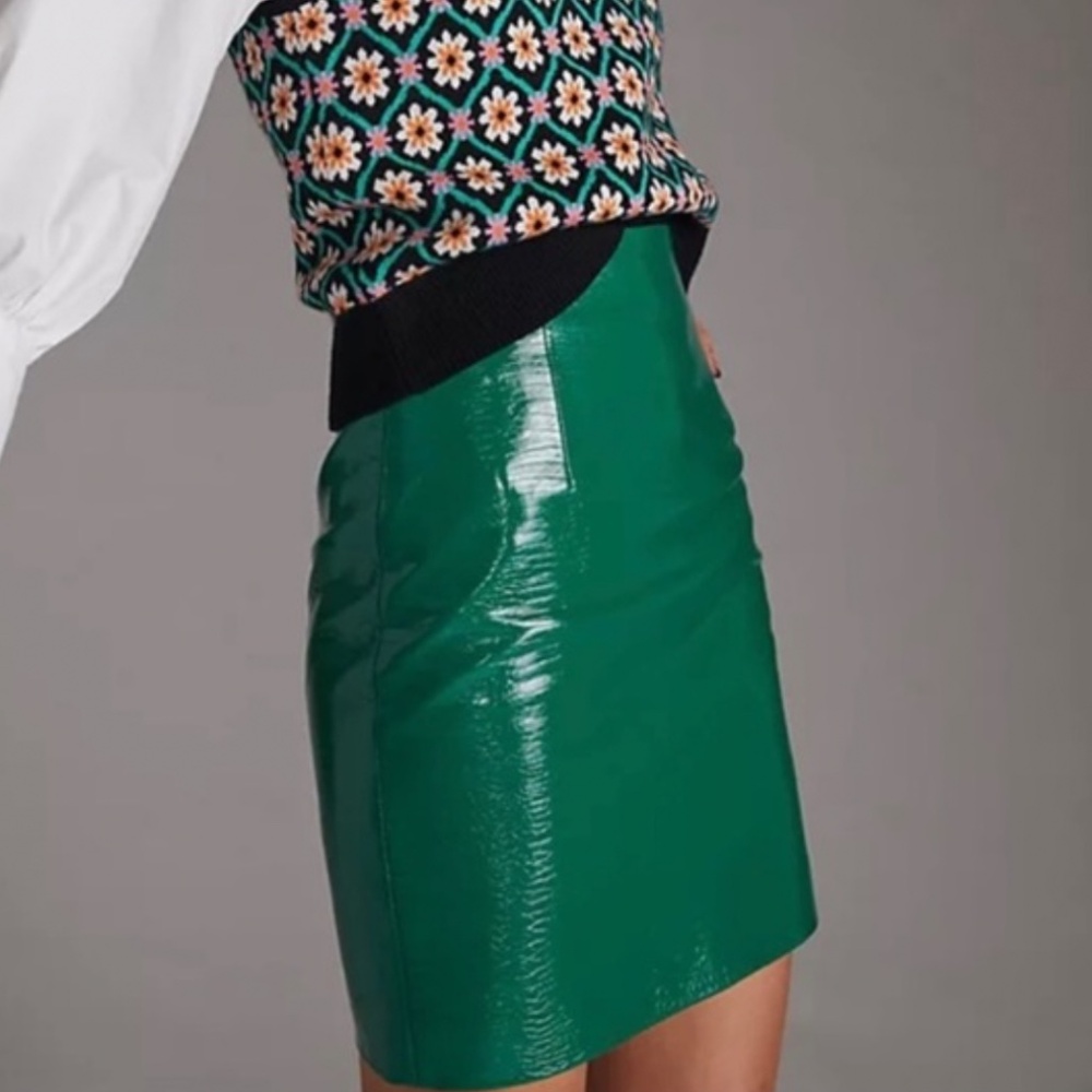 Anthropologie faux leather crocodile embossed skirt